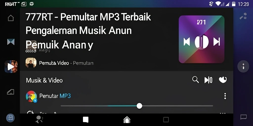 Antarmuka aplikasi 777RT dengan fungsi Pemutar MP3 yang menarik.