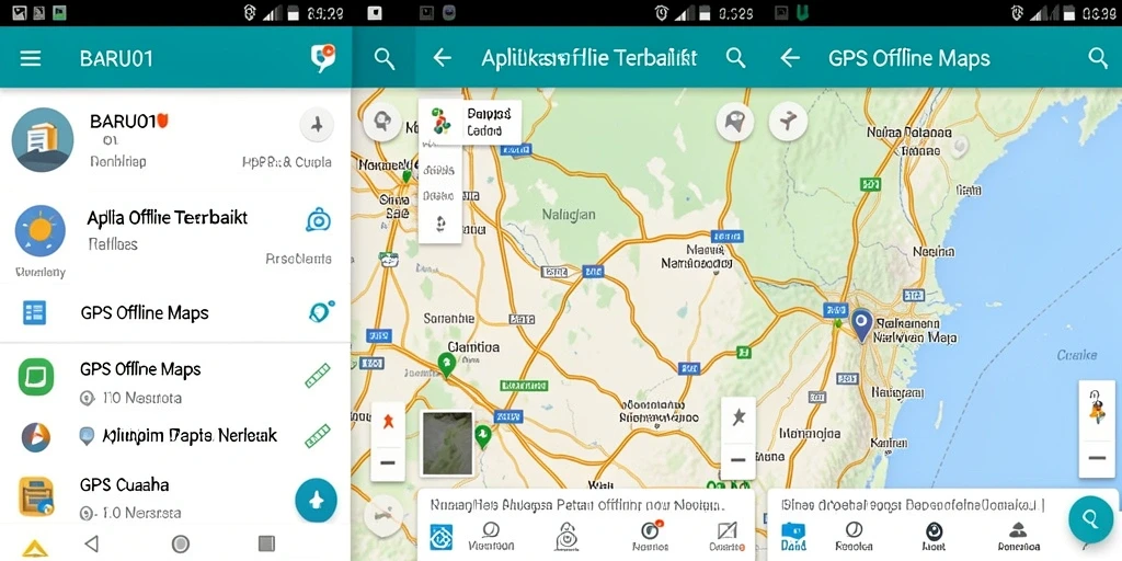 Tampilan antarmuka aplikasi GPS Offline Maps BARU01 yang sederhana dan intuitif.