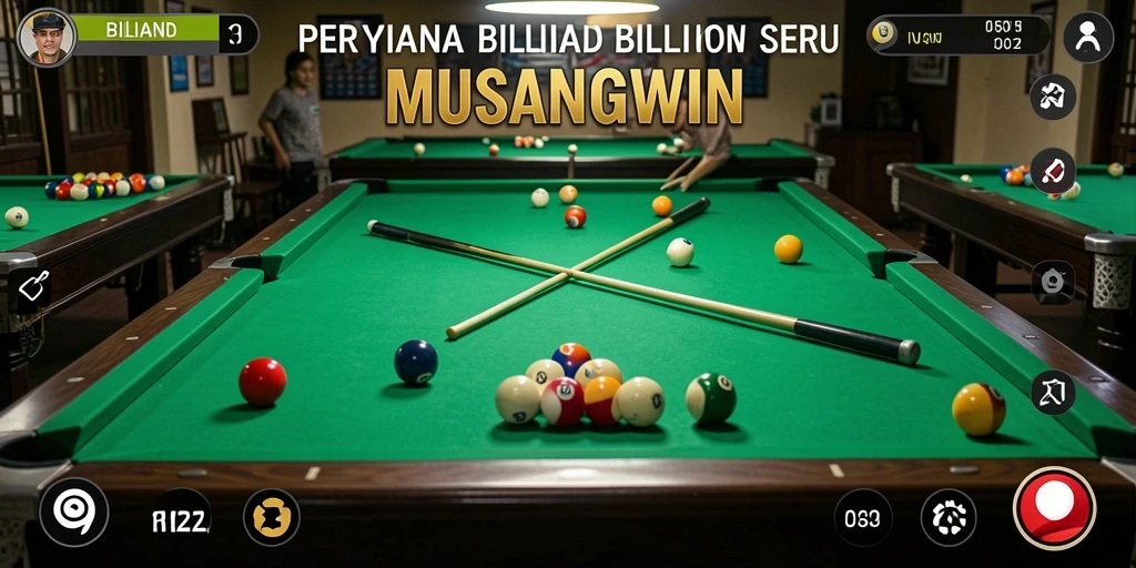 Antarmuka pengguna <strong>MUSANGWIN</strong> yang menarik dengan fitur game Billiard.
