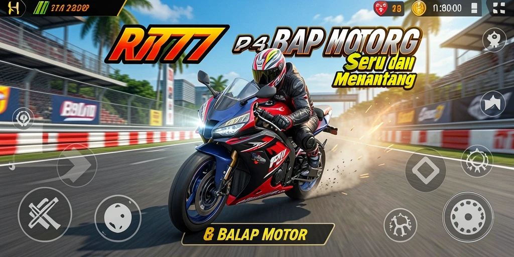 Tampilan antarmuka balap motor yang menarik dan modern.